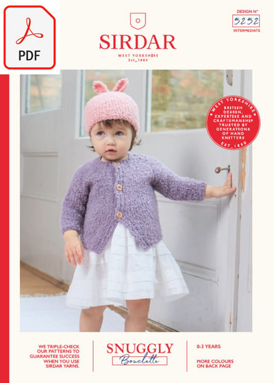 Sirdar 5252 Baby's Cardigan & Hat in Snuggly Bouclette (PDF) Knit in a Box