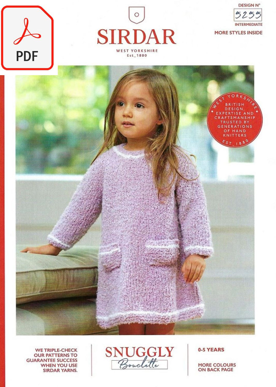 Sirdar 5255 Baby Girl's Dress & Hat in Snuggly Bouclette (PDF) Knit in a Box 