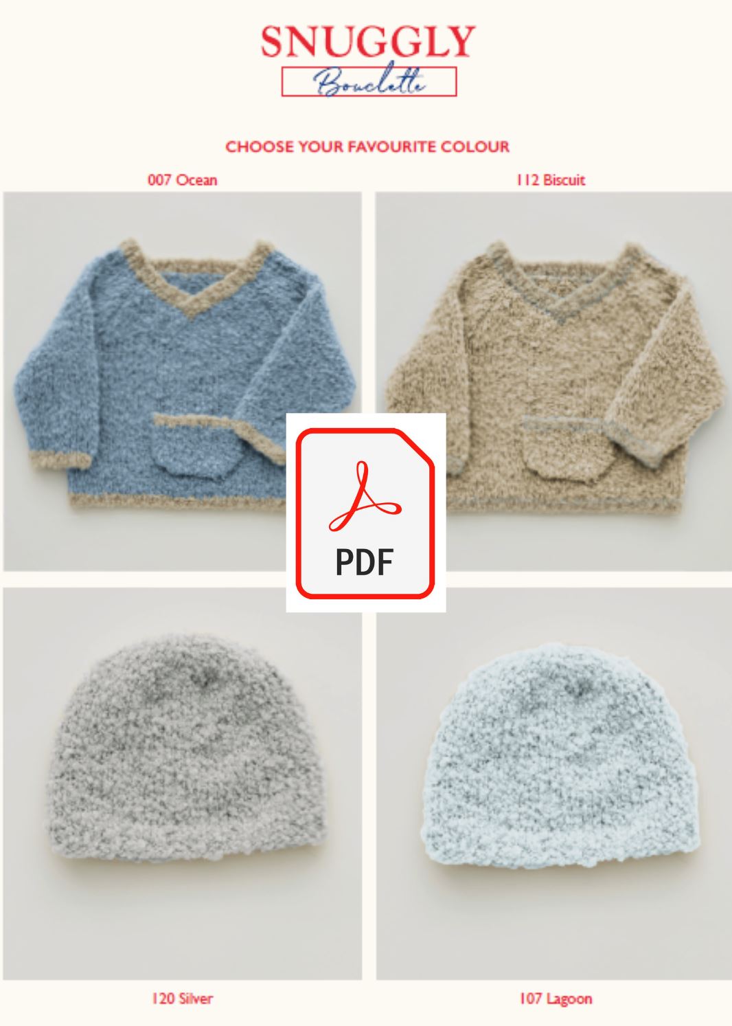 Sirdar 5256 Baby's V Neck Sweater & Hat in Snuggly Bouclette (PDF) Knit in a Box
