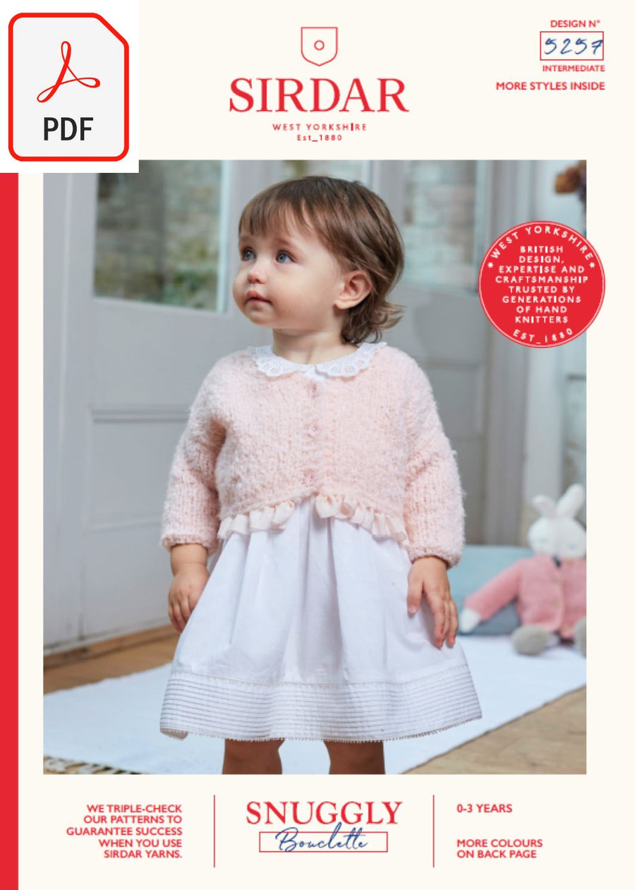Sirdar 5257 Baby's V Neck Cardigan & Doll Cardigan in Snuggly Bouclette (PDF) Knit in a Box 