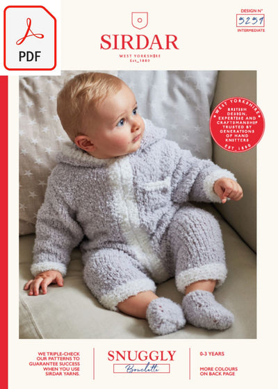 Sirdar 5259 Baby's Hooded Onesie & Booties in Snuggly Bouclette (PDF) Knit in a Box