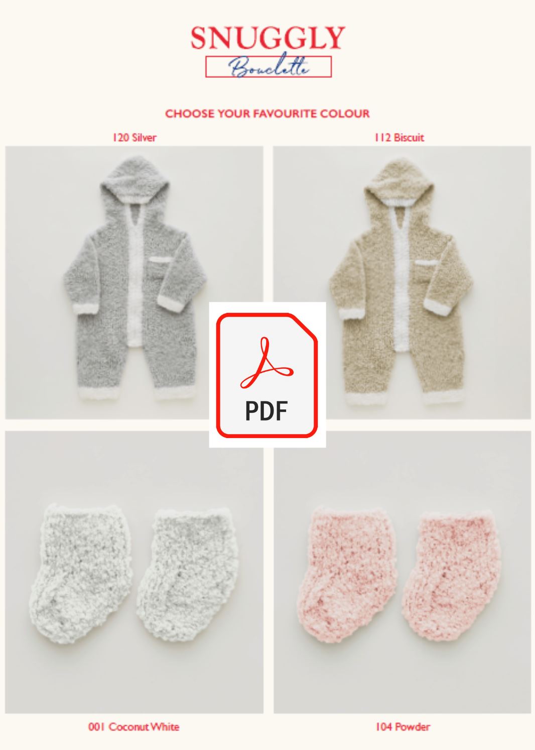 Sirdar 5259 Baby's Hooded Onesie & Booties in Snuggly Bouclette (PDF) Knit in a Box