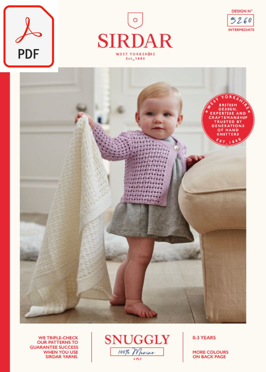 Sirdar 5260 Baby's Cardigan & Blanket in Snuggly 100% Merino 4 Ply (PDF) Knit in a Box 