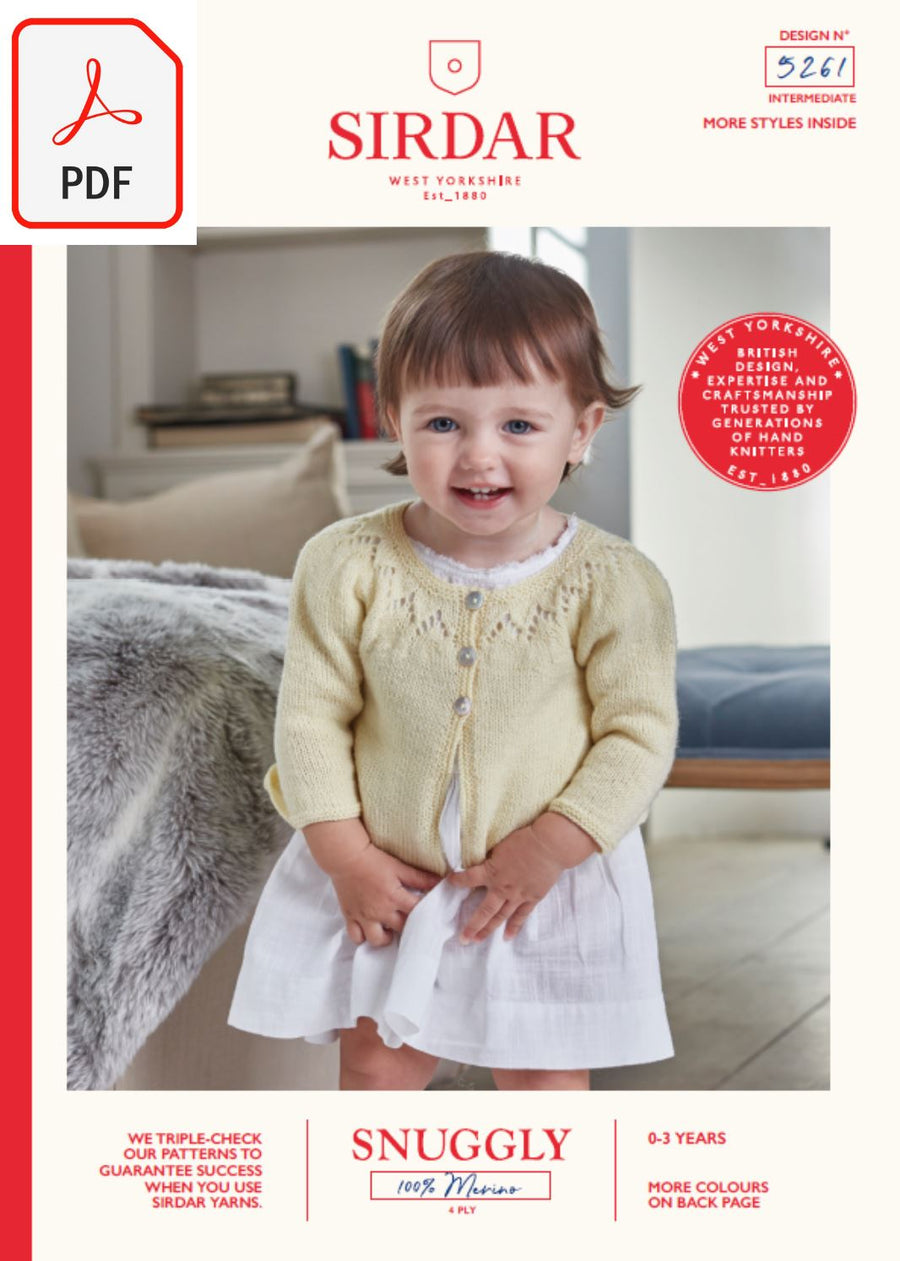Sirdar 5261 Baby's Cardigan & Shoes in Snuggly 100% Merino 4 Ply (PDF) Knit in a Box 