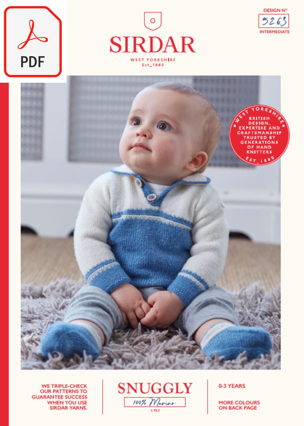 Sirdar 5263 Baby's Sweater & Bootees in Snuggly 100% Merino 4 Ply (PDF) Knit in a Box