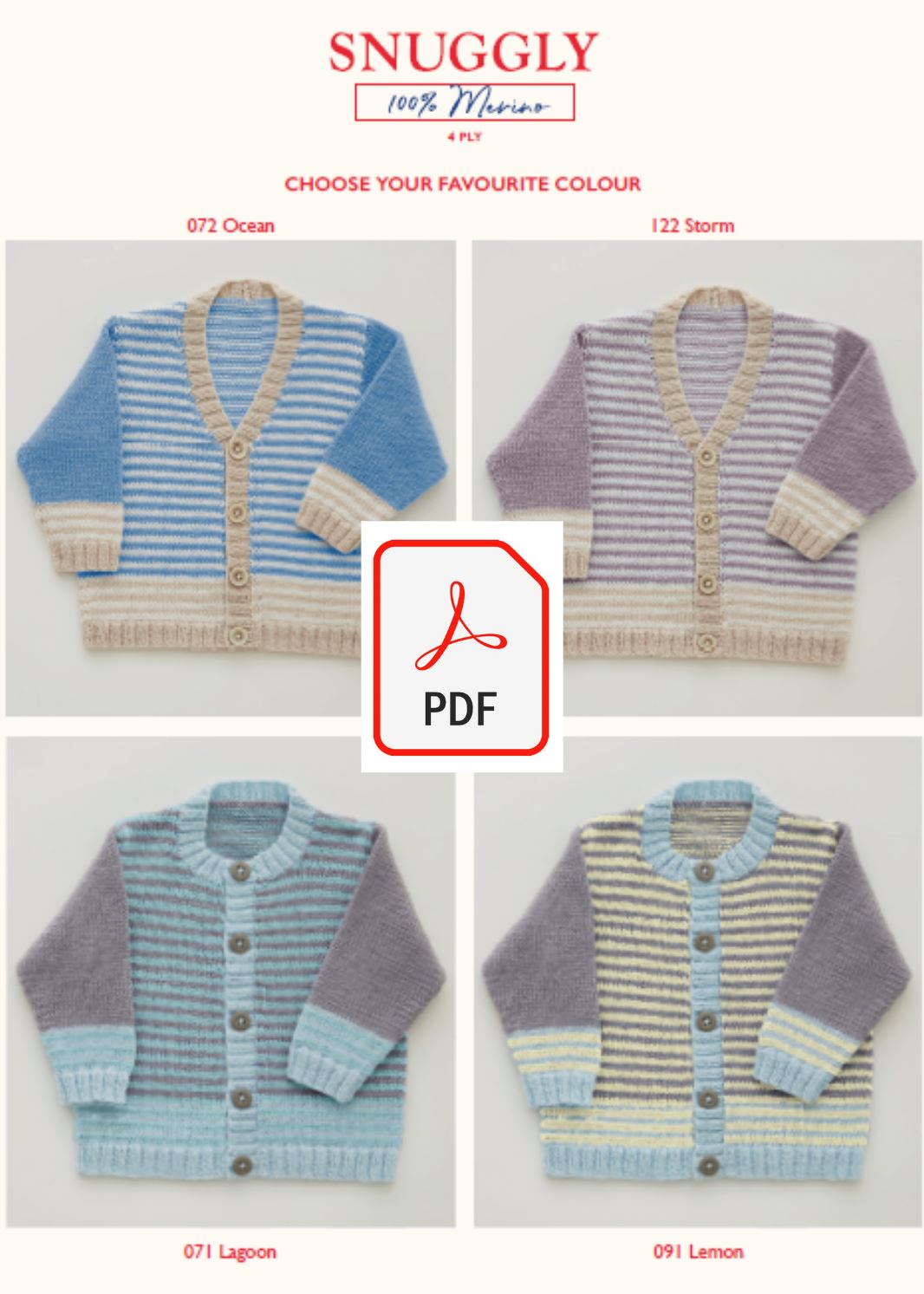 Sirdar 5264 Baby's Round Neck & V Neck Cardigans in Snuggly 100% Merino 4 Ply (PDF) Knit in a Box
