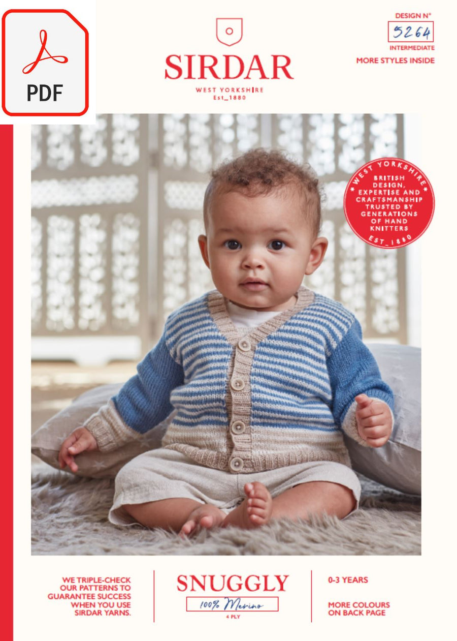 Sirdar 5264 Baby's Round Neck & V Neck Cardigans in Snuggly 100% Merino 4 Ply (PDF) Knit in a Box 