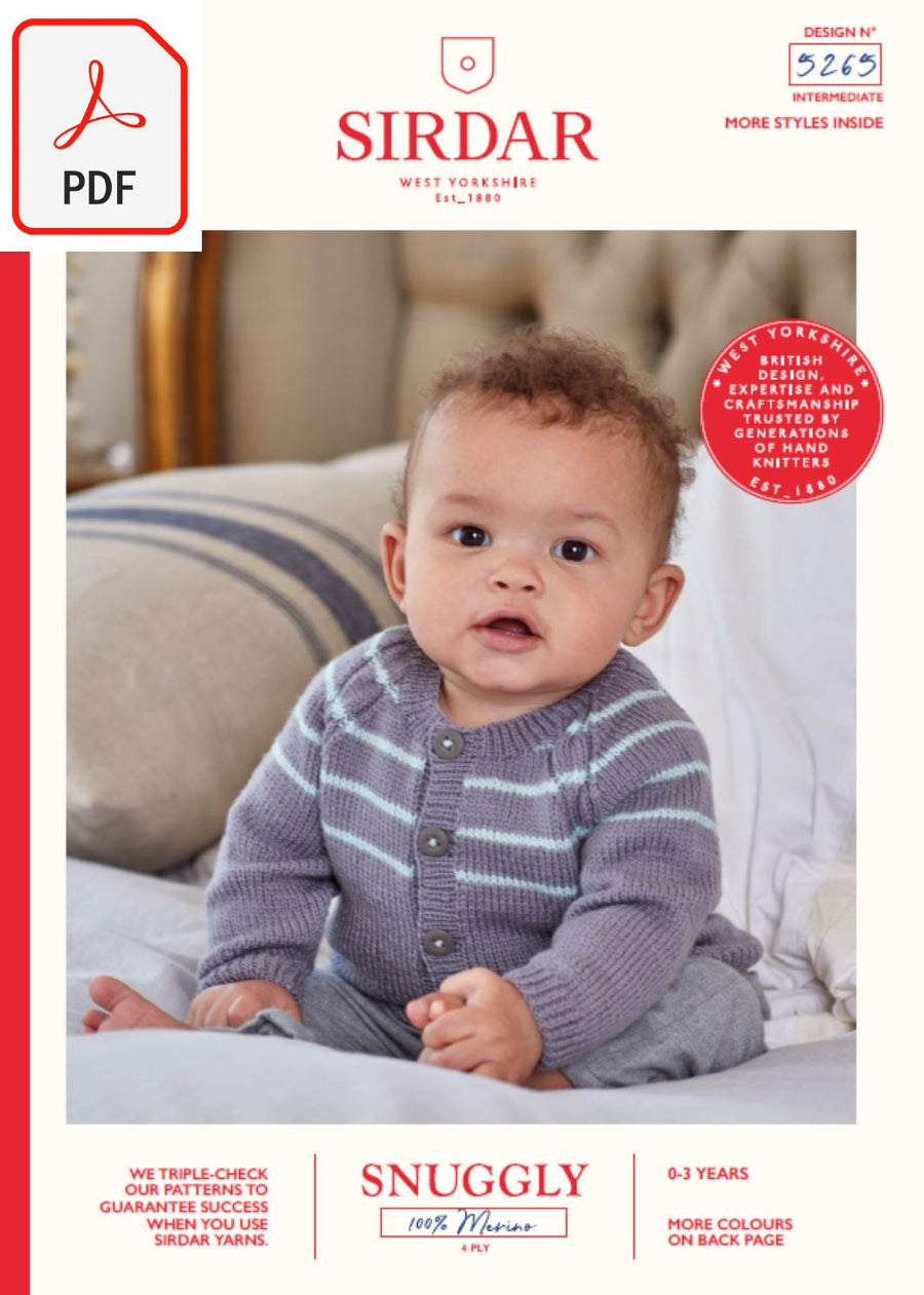 Sirdar 5265 Baby's Cardigan & Sweater in Snuggly 100% Merino 4 Ply (PDF) Knit in a Box 