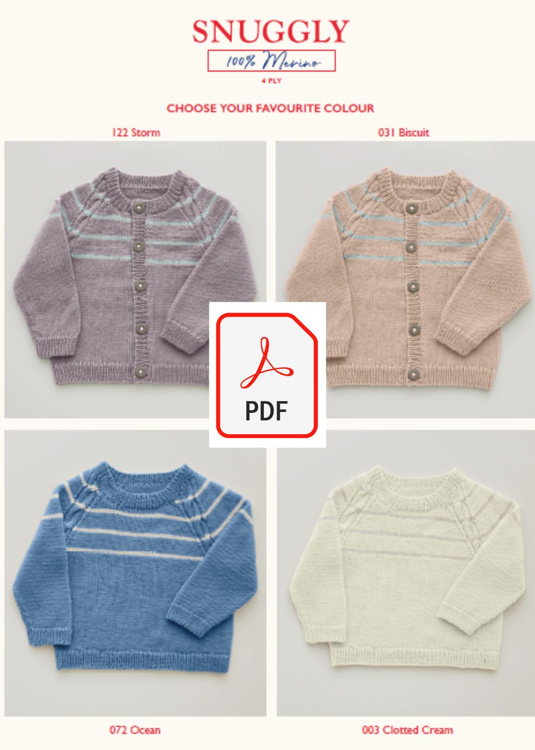 Sirdar 5265 Baby's Cardigan & Sweater in Snuggly 100% Merino 4 Ply (PDF) Knit in a Box