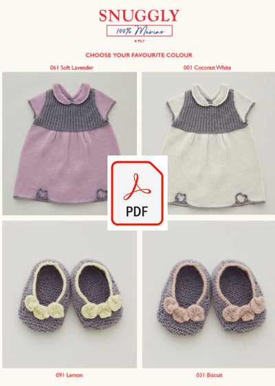 Sirdar 5266 Baby's Dress & Shoes in Snuggly 100% Merino 4 Ply (PDF) Knit in a Box