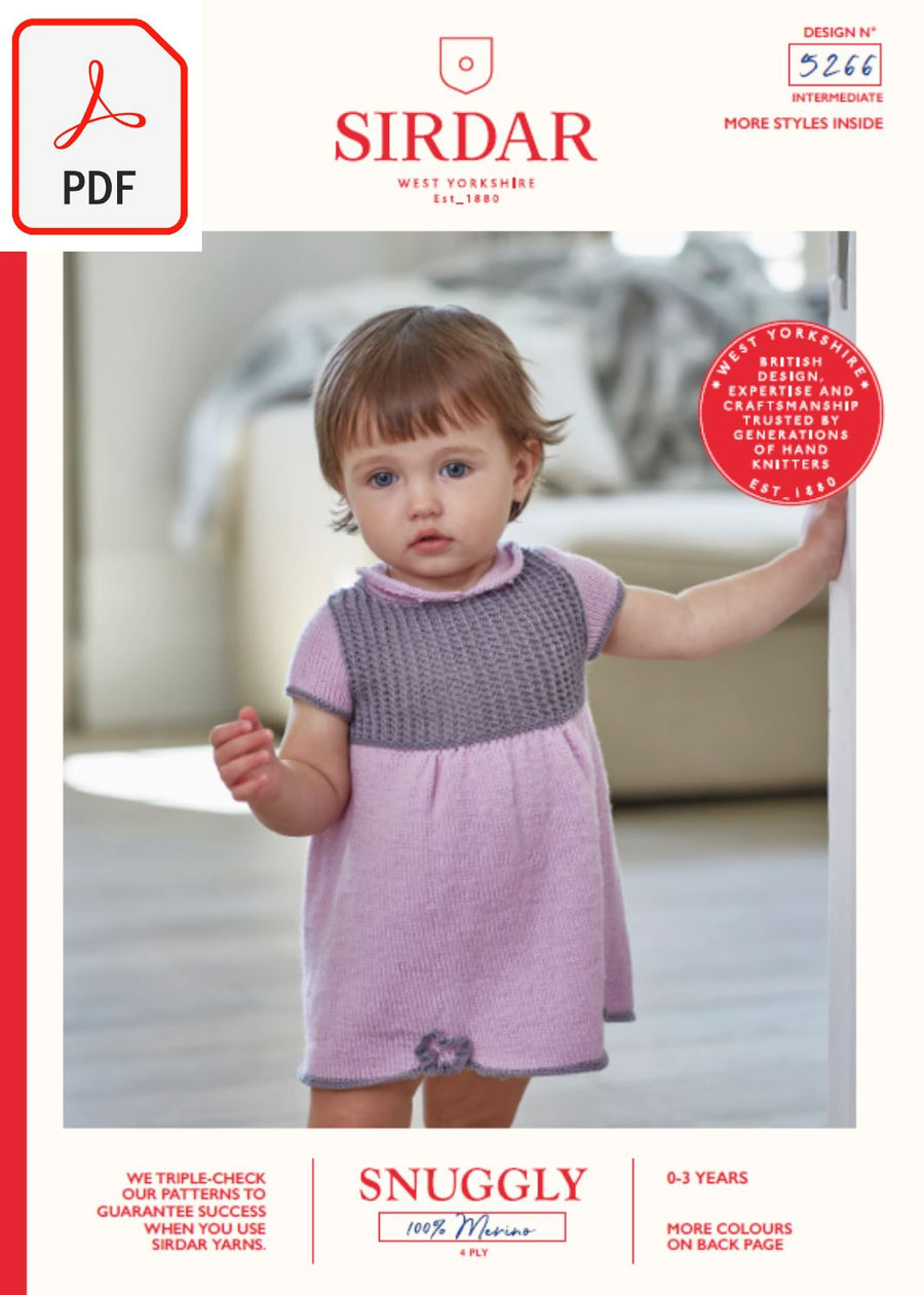 Sirdar 5266 Baby's Dress & Shoes in Snuggly 100% Merino 4 Ply (PDF) Knit in a Box 