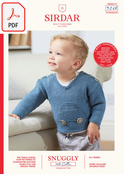 Sirdar 5268 Baby's Sweater in Snuggly 100% Cotton DK (PDF) Knit in a Box