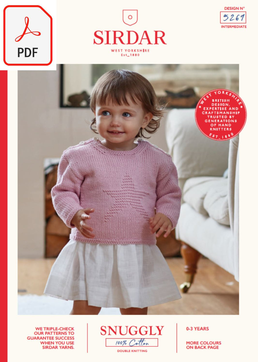 Sirdar 5269 Baby Girls Star Jumper in Snuggly 100% Cotton DK (PDF) Knit in a Box 