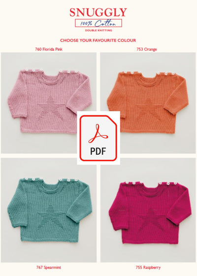 Sirdar 5269 Baby Girls Star Jumper in Snuggly 100% Cotton DK (PDF) Knit in a Box