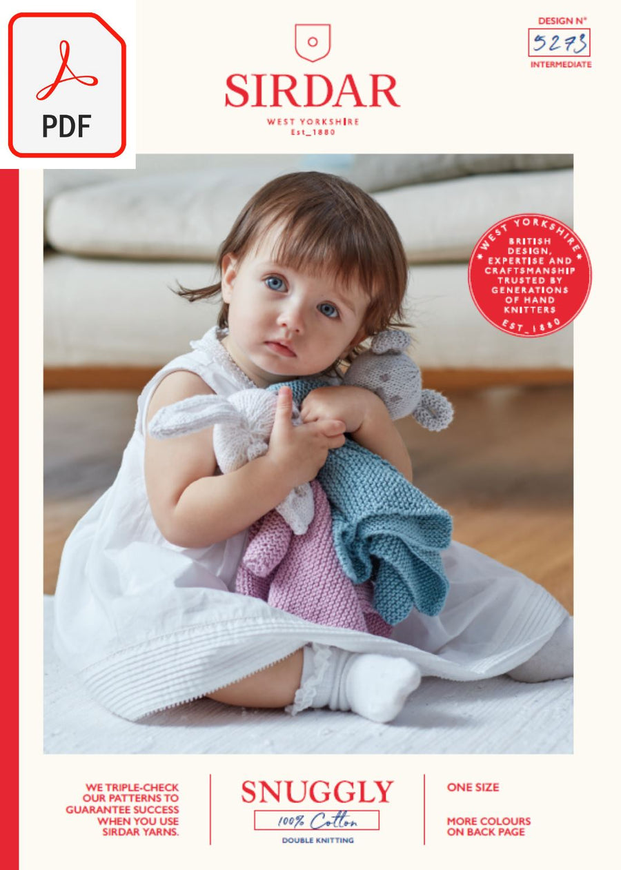 Sirdar 5273 Baby's Rabbit & Teddy Comforter Blankets in Snuggly 100% Cotton DK (PDF) Knit in a Box 