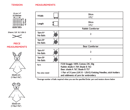 Sirdar 5273 Baby's Rabbit & Teddy Comforter Blankets in Snuggly 100% Cotton DK (PDF) Knit in a Box
