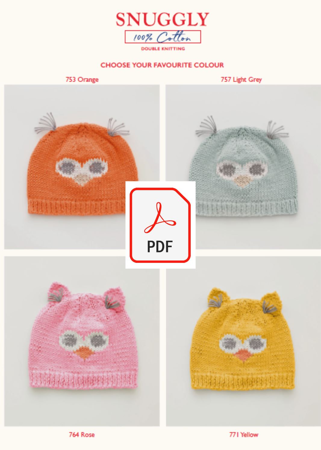 Sirdar 5275 Baby's Owl Hats in Snuggly 100% Cotton DK (PDF) Knit in a Box