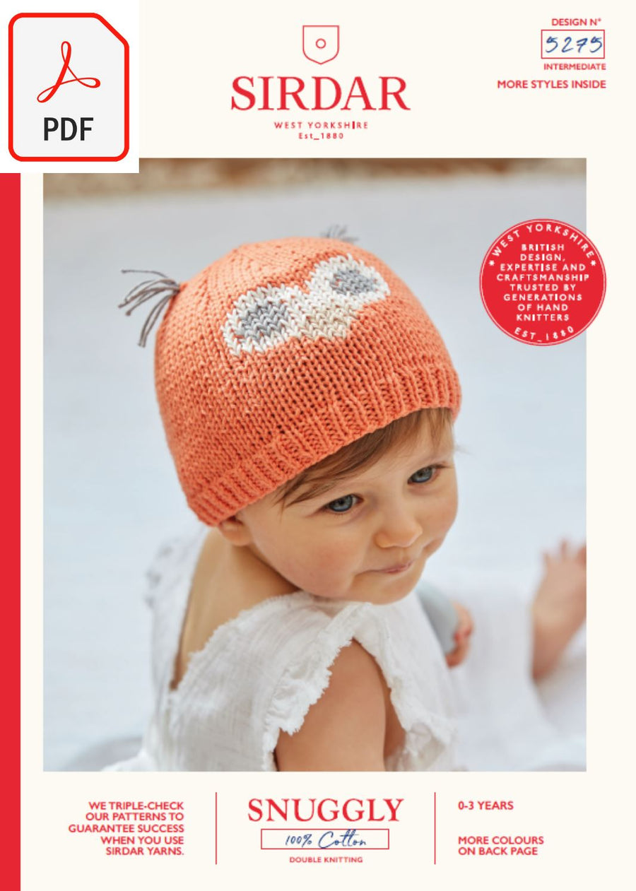 Sirdar 5275 Baby's Owl Hats in Snuggly 100% Cotton DK (PDF) Knit in a Box 