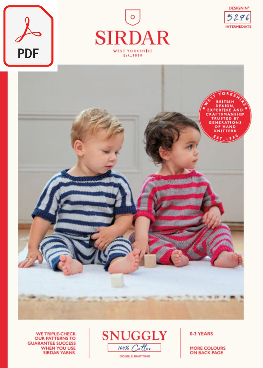 Sirdar 5276 Baby's Onesie in Snuggly 100% Cotton DK (PDF) Knit in a Box 