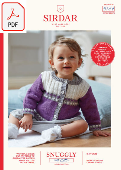 Sirdar 5277 Baby's Cardigan in Snuggly 100% Cotton DK (PDF) Knit in a Box