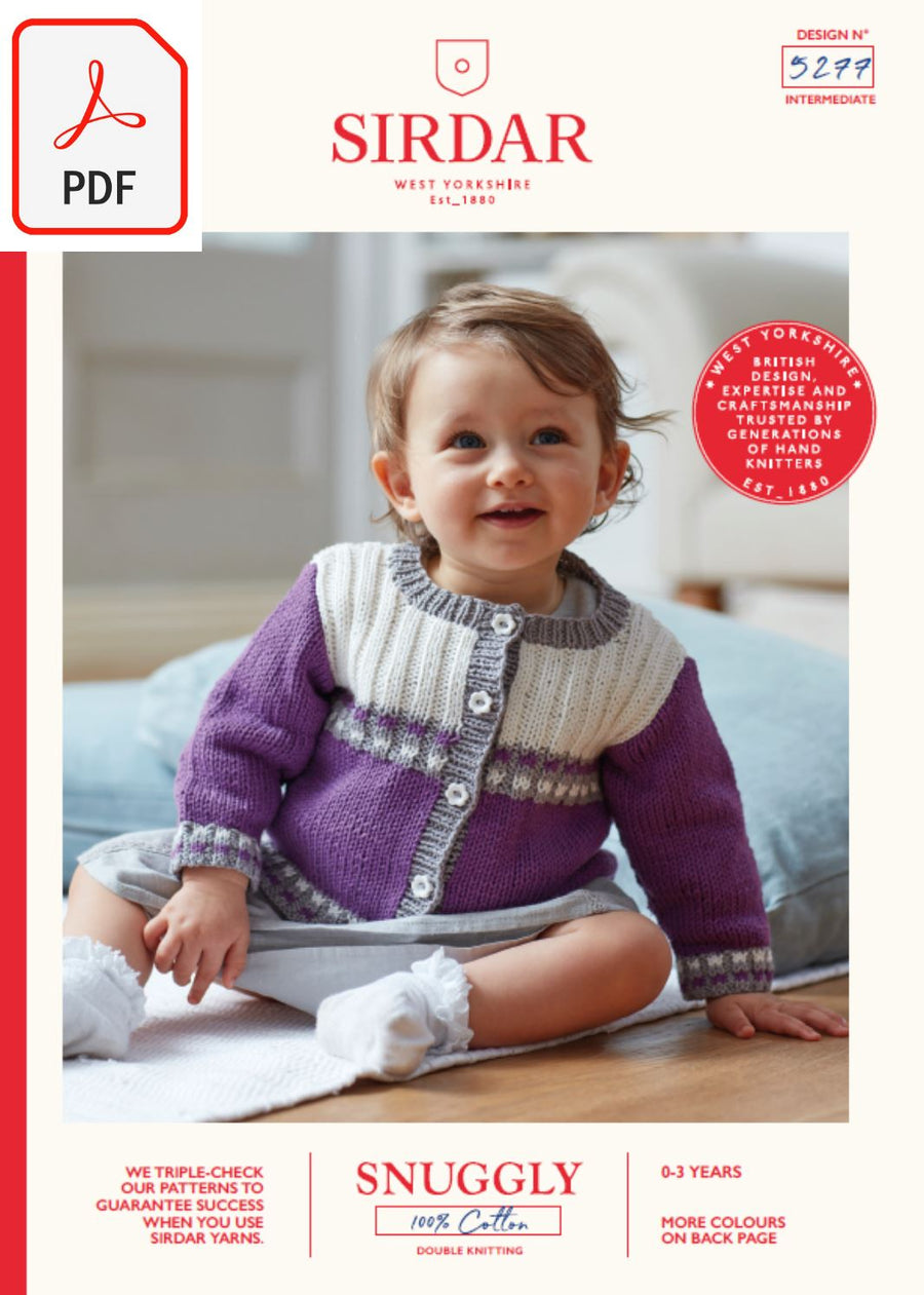 Sirdar 5277 Baby's Cardigan in Snuggly 100% Cotton DK (PDF) Knit in a Box 