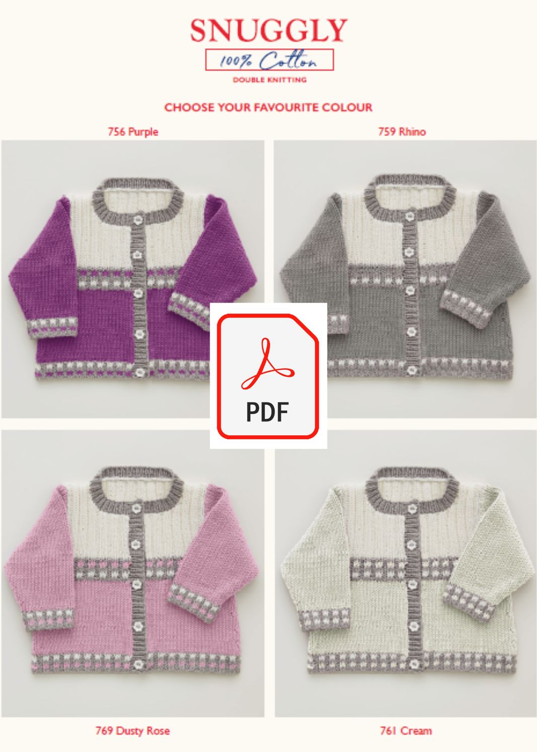 Sirdar 5277 Baby's Cardigan in Snuggly 100% Cotton DK (PDF) Knit in a Box