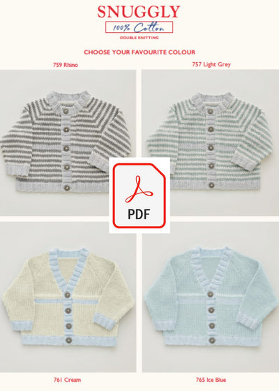 Sirdar 5278 Baby's round Neck & V Neck Cardigans in Snuggly 100% Cotton DK (PDF) Knit in a Box