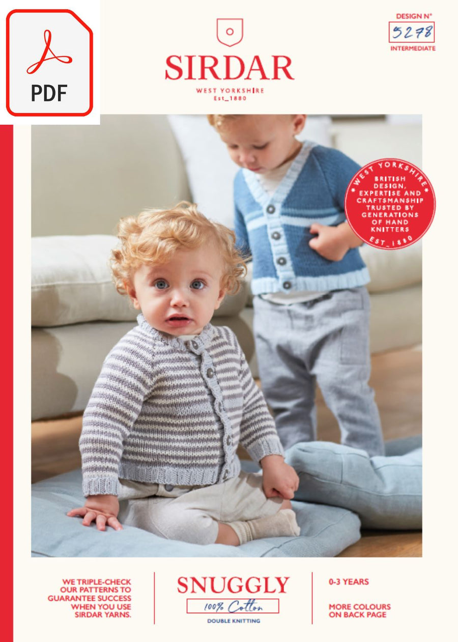Sirdar 5278 Baby's round Neck & V Neck Cardigans in Snuggly 100% Cotton DK (PDF) Knit in a Box 