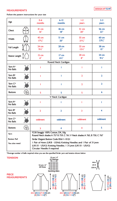 Sirdar 5278 Baby's round Neck & V Neck Cardigans in Snuggly 100% Cotton DK (PDF) Knit in a Box