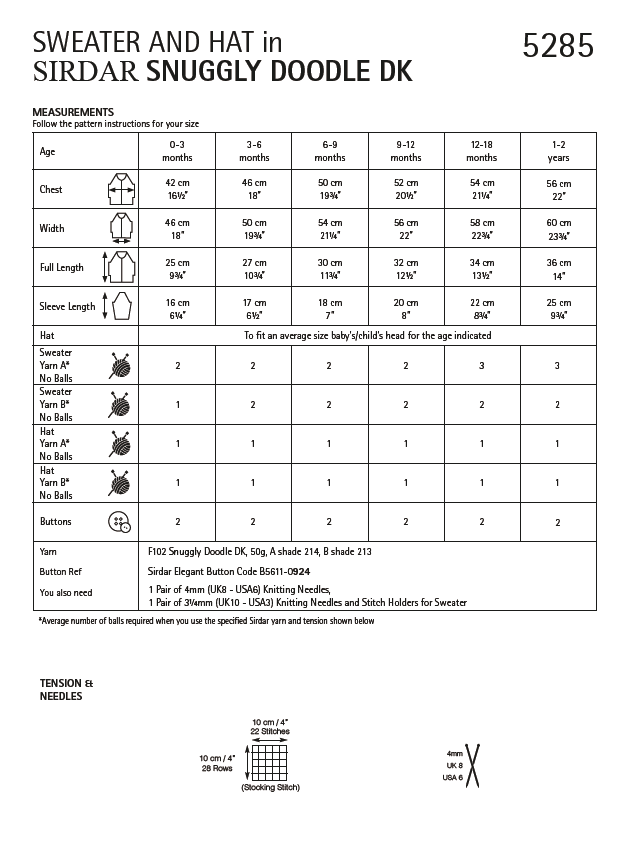 Sirdar 5285 Baby Sweater & Hat in Snuggly Doodle DK (PDF) Knit in a Box