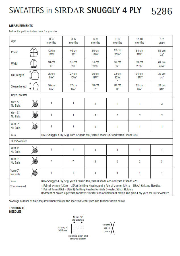 Sirdar 5286 Baby Sweaters in Snuggly 4 Ply (PDF) Knit in a Box