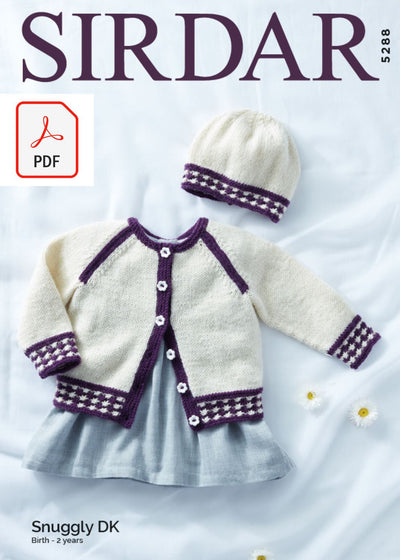 Sirdar 5288 Baby Girl Cardigan & Hat in Snuggly DK (PDF) Knit in a Box