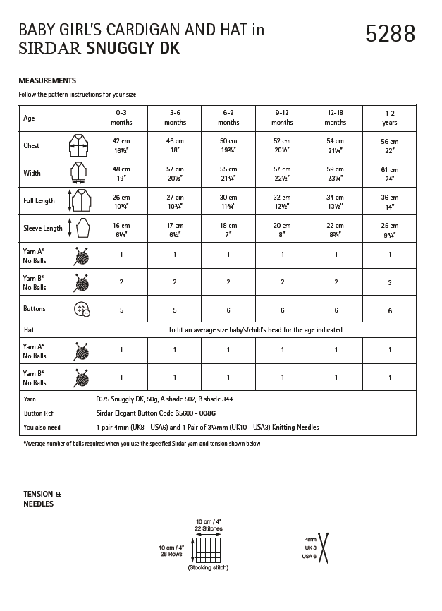 Sirdar 5288 Baby Girl Cardigan & Hat in Snuggly DK (PDF) Knit in a Box