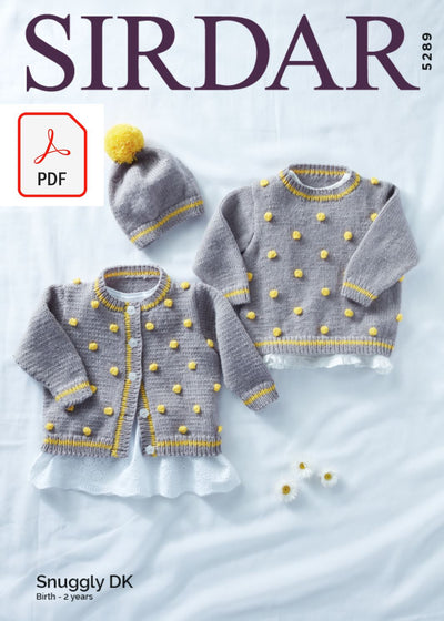 Sirdar 5289 Baby Cardigan, Sweater & Hat in Snuggly DK (PDF) Knit in a Box