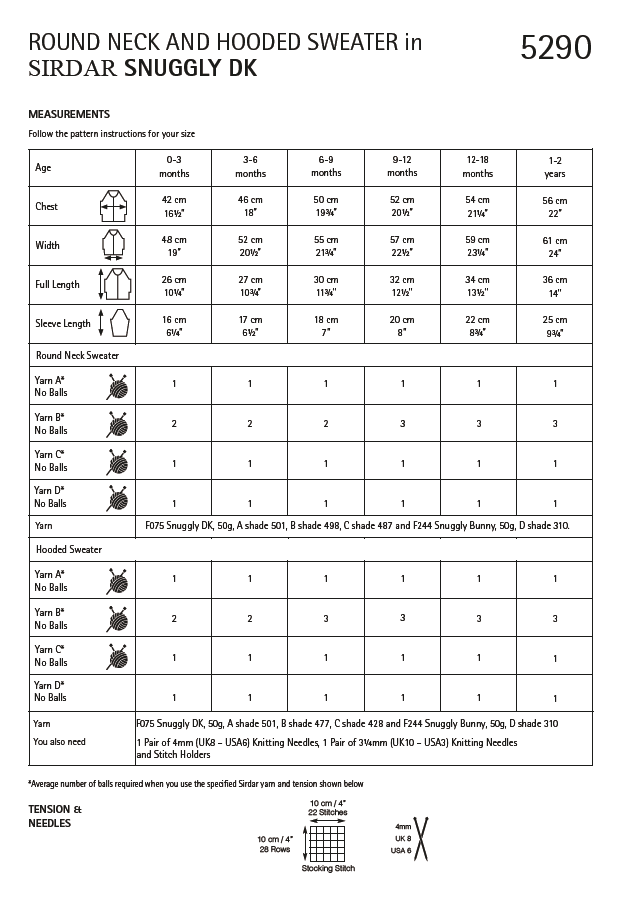 Sirdar 5290 Baby Round Neck & Hooded Sweater in Snuggly DK (PDF) Knit in a Box
