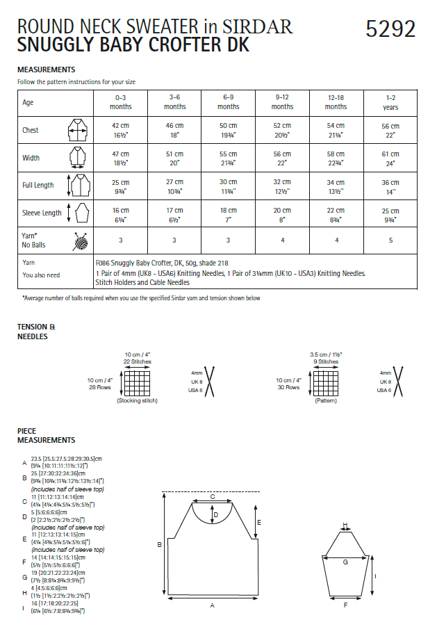 Sirdar 5292 Baby Round Neck Sweater in Snuggly Baby Crofter DK (PDF) Knit in a Box