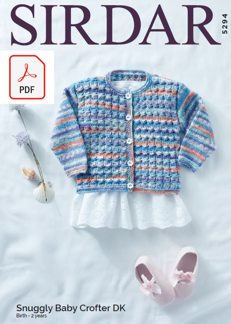 Sirdar 5294 Baby Cardigan in Snuggly Baby Crofter DK (PDF) Knit in a Box 