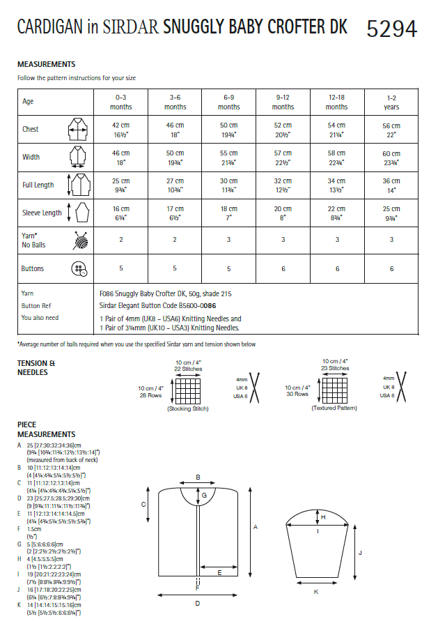 Sirdar 5294 Baby Cardigan in Snuggly Baby Crofter DK (PDF) Knit in a Box