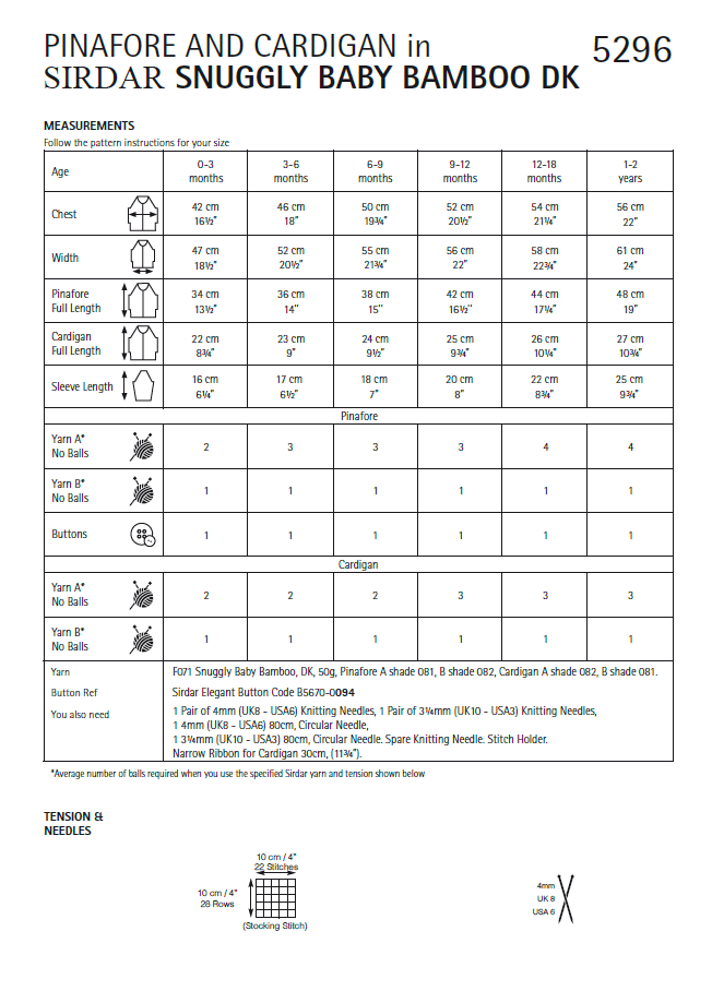 Sirdar 5296 Baby Pinafore & Cardigan in Snuggly Baby Bamboo DK (PDF) Knit in a Box