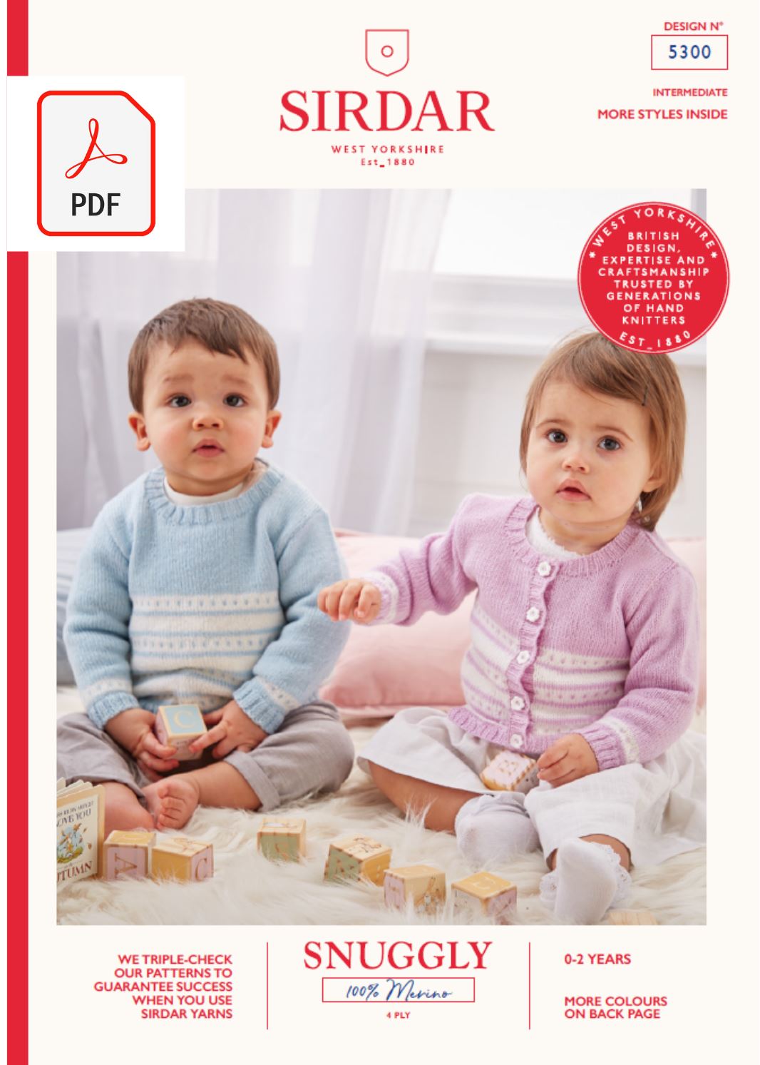 Sirdar 5300 Baby Cardigan & Sweater in Snuggly 100% Merino 4 Ply (PDF) Knit in a Box