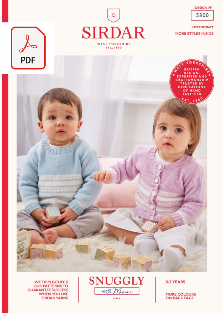 Sirdar 5300 Baby Cardigan & Sweater in Snuggly 100% Merino 4 Ply (PDF) Knit in a Box 