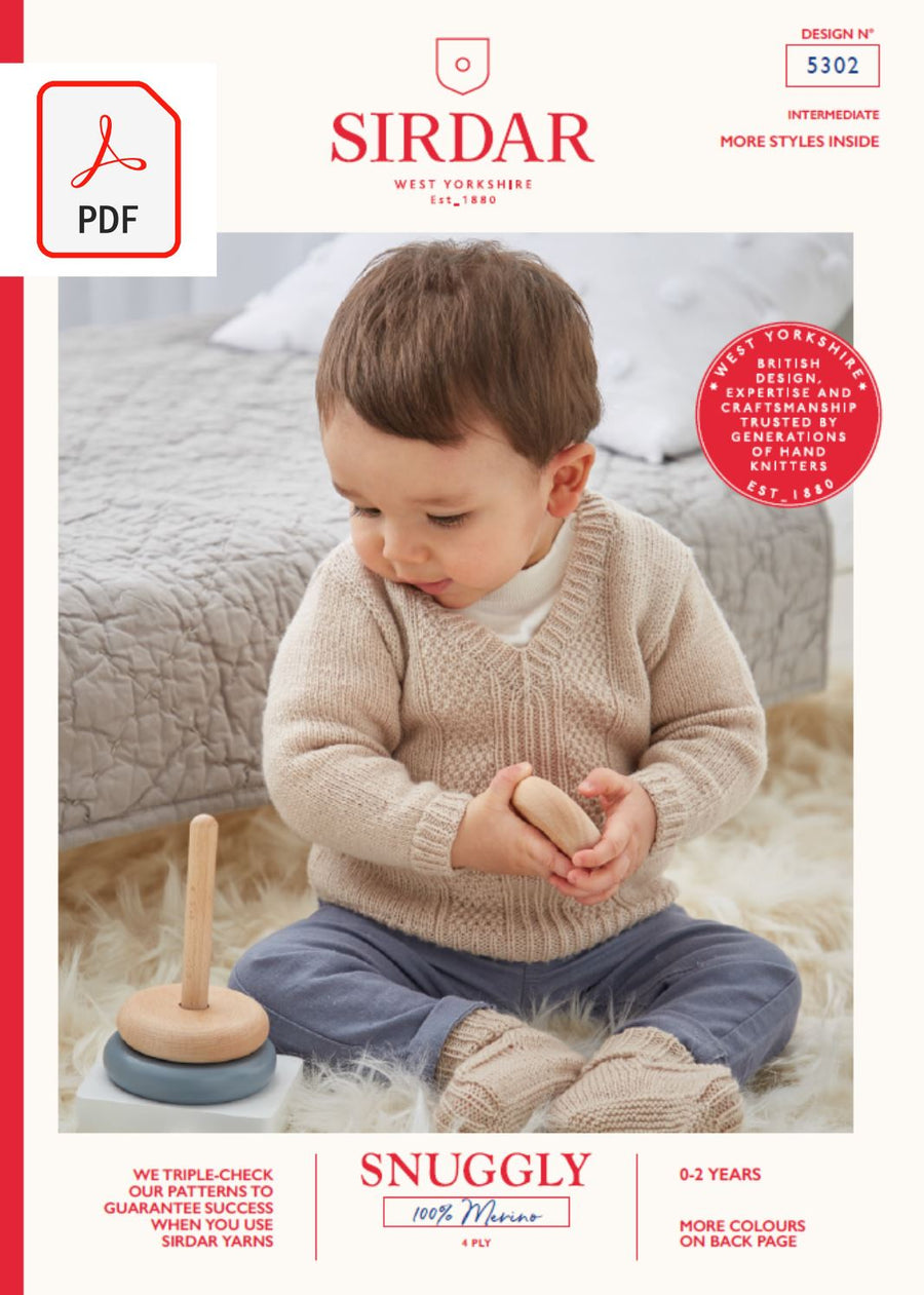 Sirdar 5302 Baby Sweater & Bootees in Snuggly 100% Merino 4 Ply (PDF) Knit in a Box 