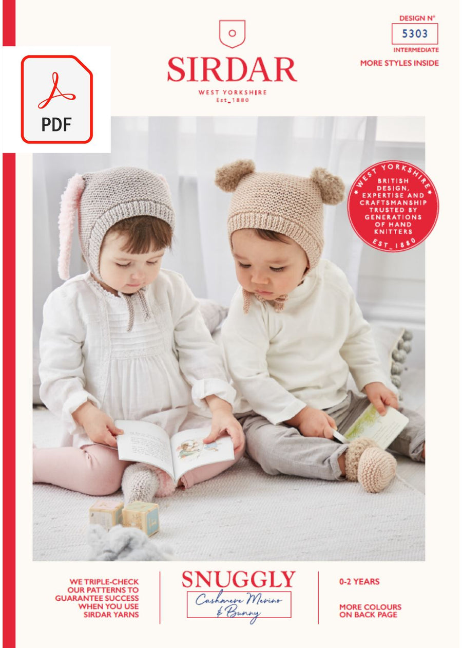 Sirdar 5303 Baby Hat & Boote in snuggly Cashmere Merino & Bunny (PDF) Knit in a Box 