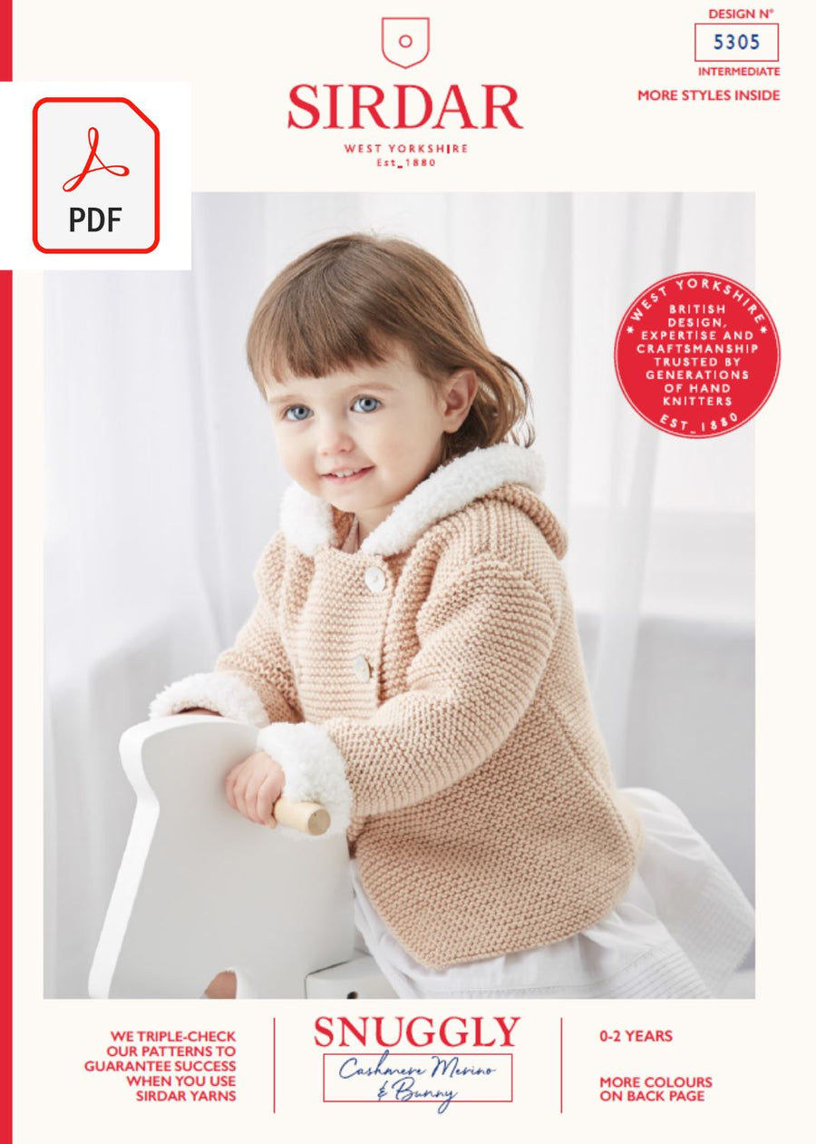 Sirdar 5305 Baby Hooded Jacket in snuggly Cashmere Merino & Bunny (PDF) Knit in a Box 
