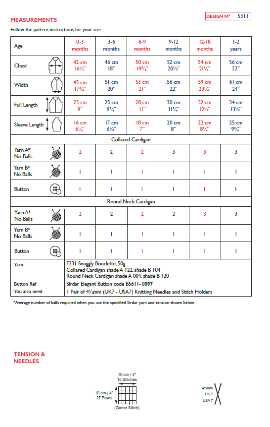 Sirdar 5311 Baby Collared & Round Neck Cardigan in Snuggly Bouclette (PDF) Knit in a Box