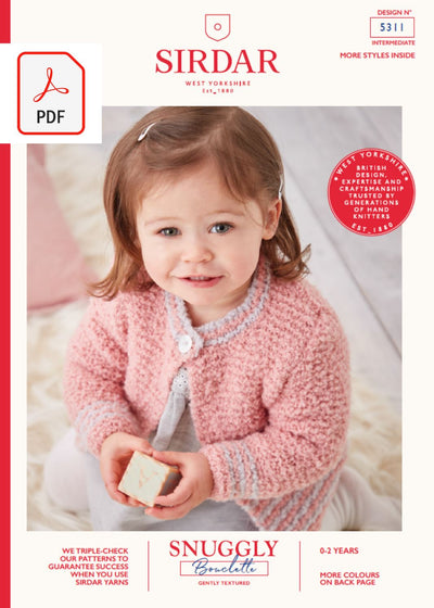 Sirdar 5311 Baby Collared & Round Neck Cardigan in Snuggly Bouclette (PDF) Knit in a Box