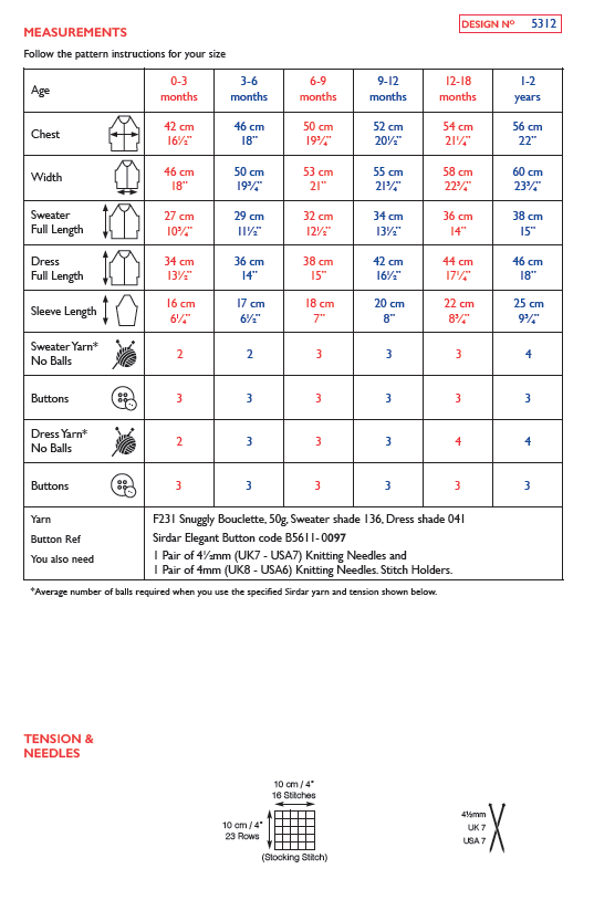 Sirdar 5312 Baby Sweater & Dress in Snuggly Bouclette (PDF) Knit in a Box