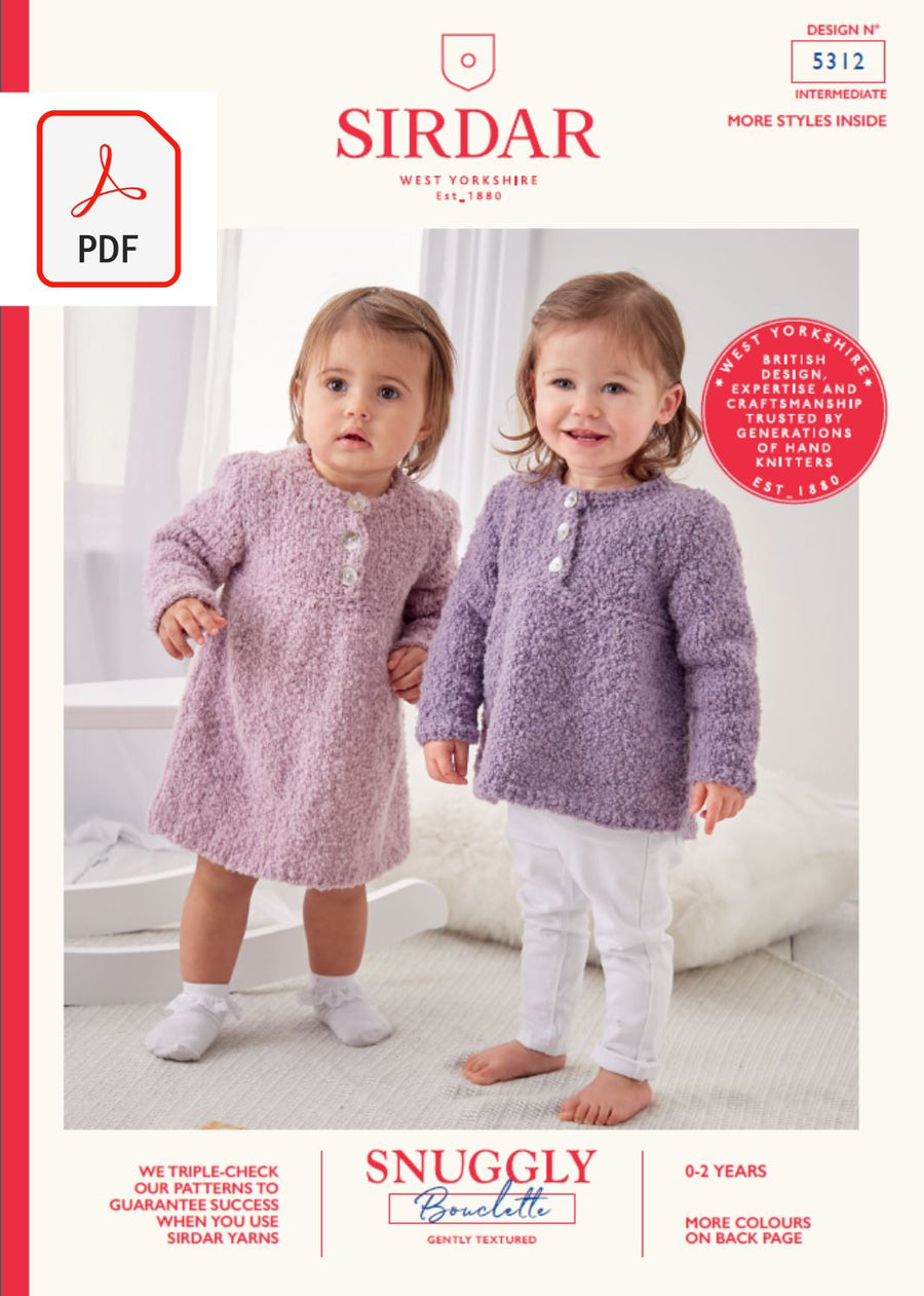 Sirdar 5312 Baby Sweater & Dress in Snuggly Bouclette (PDF) Knit in a Box 