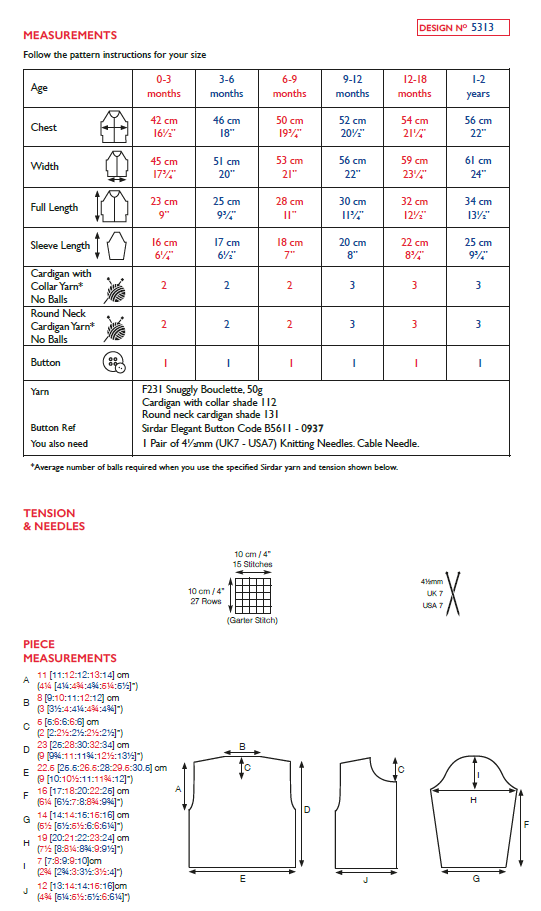 Sirdar 5313 Baby Round Neck & Collared Cardigan in Snuggly Bouclette (PDF) Knit in a Box