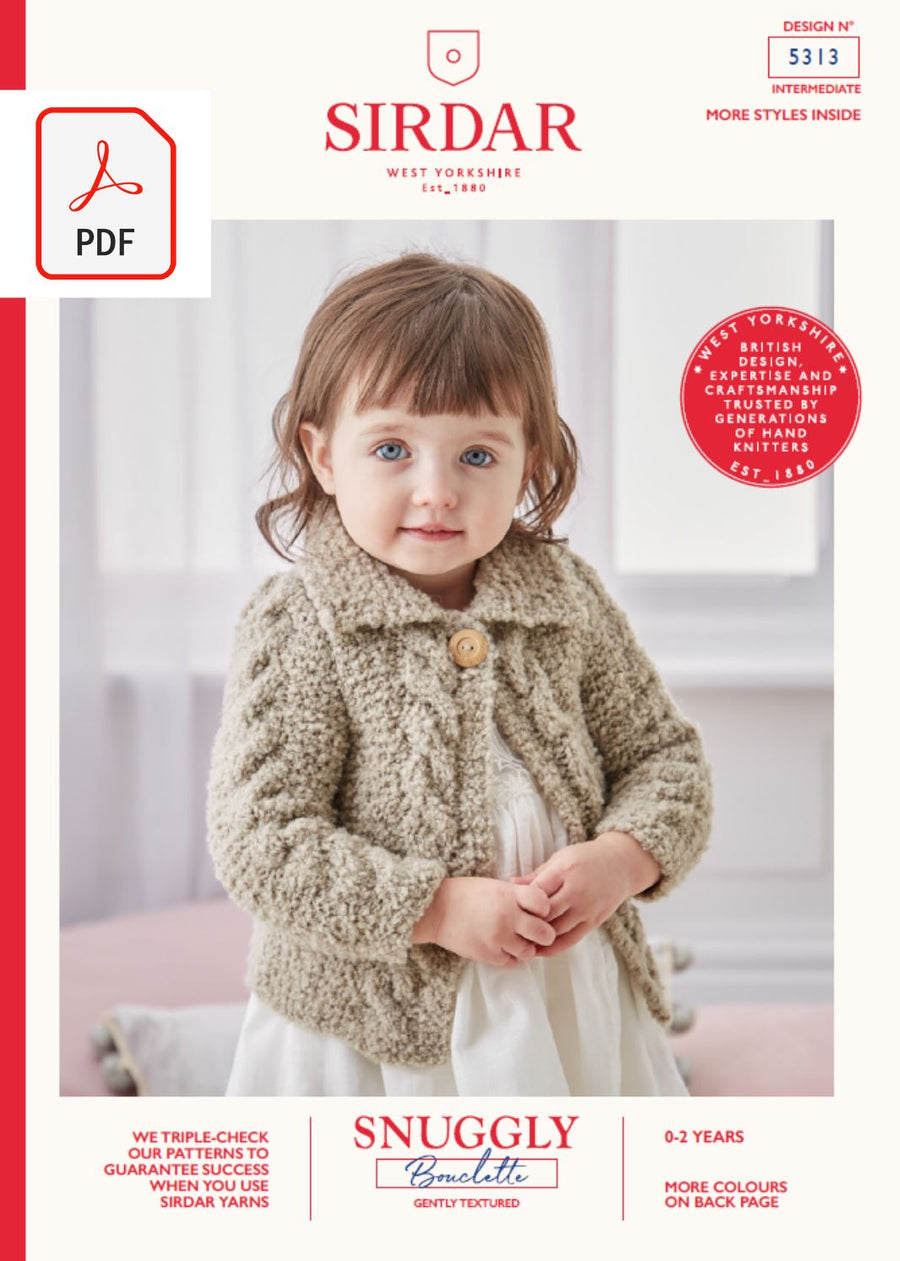 Sirdar 5313 Baby Round Neck & Collared Cardigan in Snuggly Bouclette (PDF) Knit in a Box 